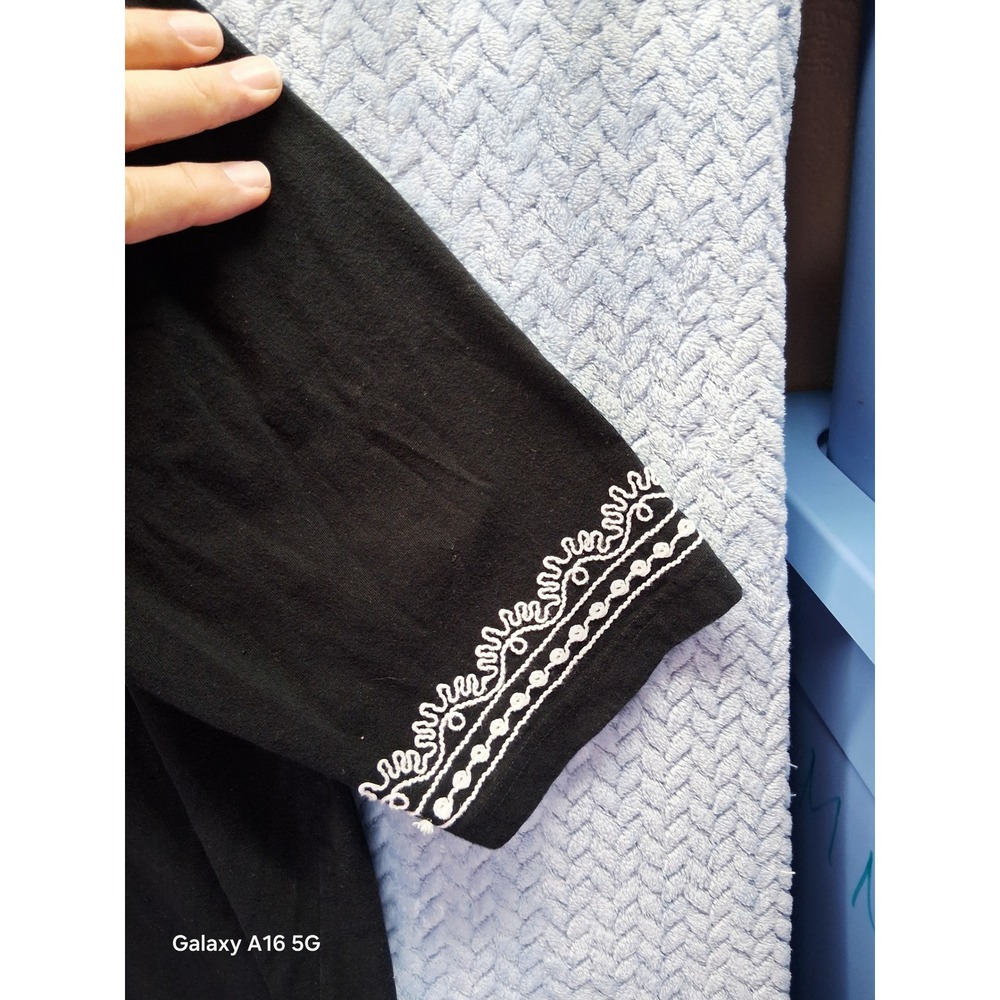 Woman Within Black Embroidered Boho Tunic Top 2X 26/28 100% Cotton 3/4 Sleeve - Picture 3 of 8